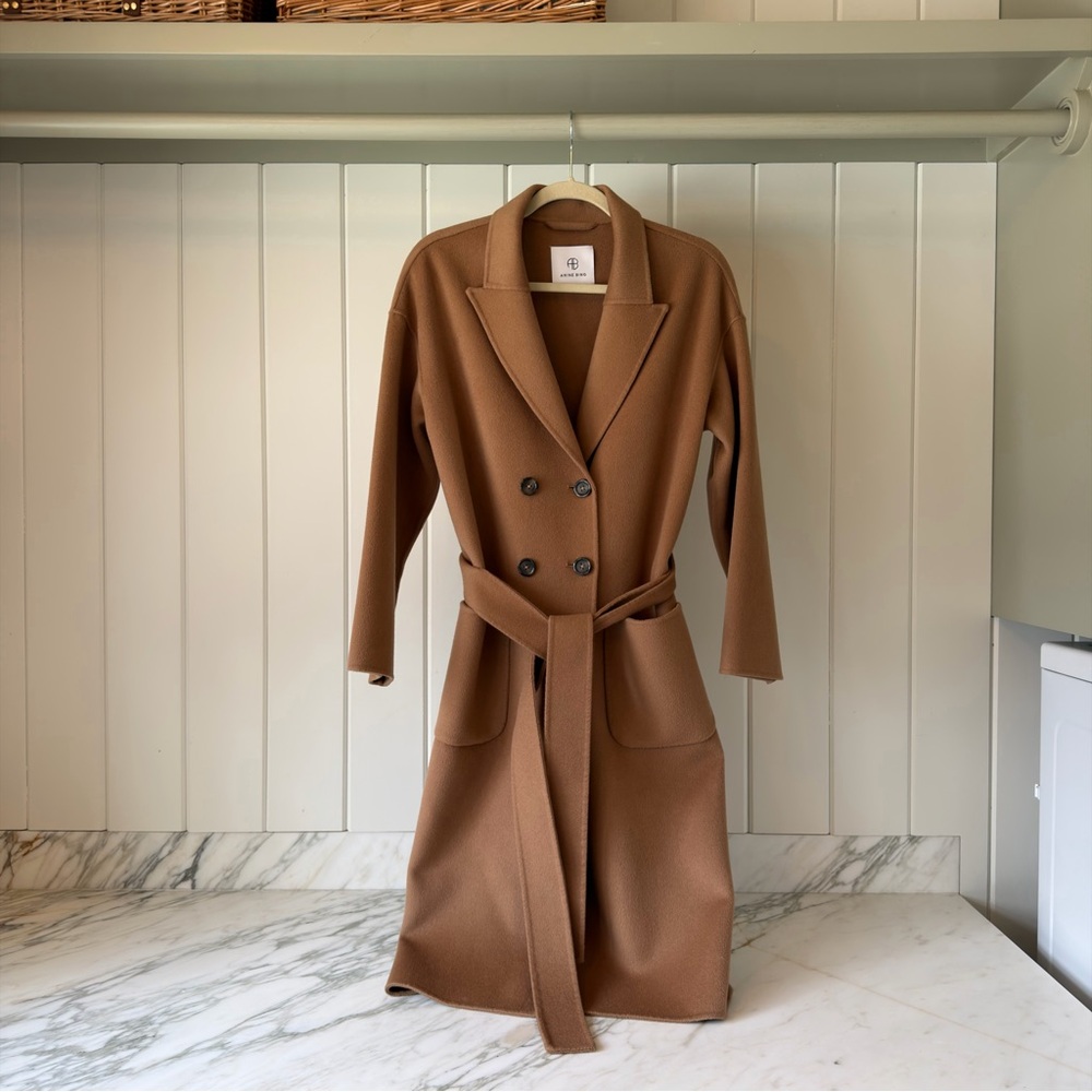 Anine Bing Double-Breasted Camel Belted Trench Coat